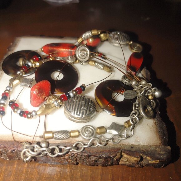 Chicos Multicolor Beaded Necklace With Tortoiseshell & Red Accents - Picture 3 of 6